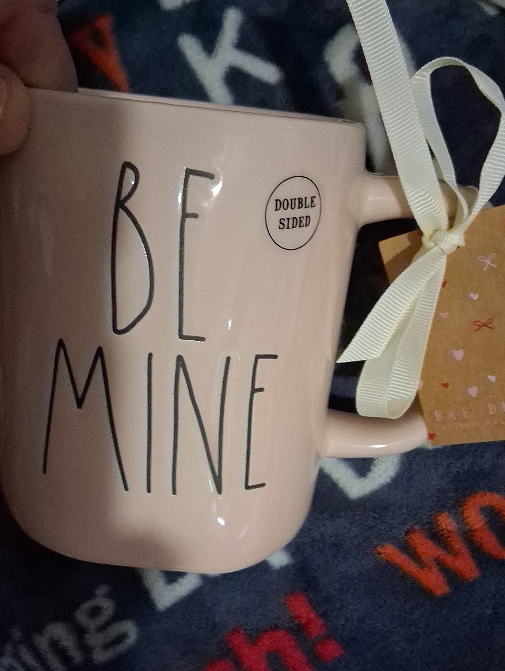 Rae Dunn Pink and Black Heart Accent Mug with Gift Tag